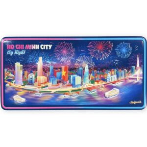 Nam châm kim loại dập nổi hình chữ nhật in hình Saigon By Night