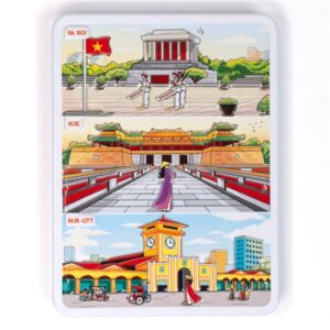 Nam châm kim loại dập nổi Hình Việt Nam 2 (Lăng Bác, Huế, Bến Thành)