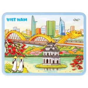 Nam châm kim loại dập nổi Hình Việt Nam 6 (Tháp Rùa, Cầu Rồng, HCM)