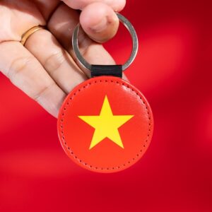 Móc khóa PU hình tròn in hình Lá cờ