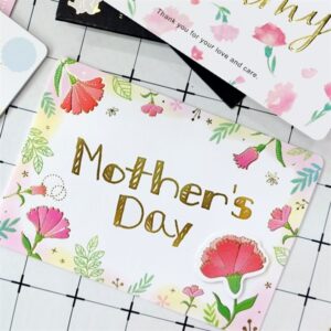 Thiệp giấy Thiệp ngày của Mẹ Mother Day Cao Cấp Nhập Từ Đài Loan Chữ Nhũ Vàng Họa tiết Cute 10.4x15cm MKP2502 Saigonir