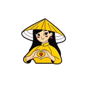 Huy hiệu cô gái trái tim áo dài Vàng (Hand-heart)