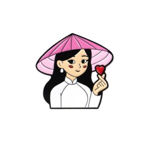 Huy hiệu cô gái trái tim Áo dài Trắng (Finger-heart)