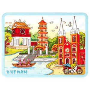 Nam châm kim loại dập nổi Hình Việt Nam 7 (Văn Miếu, chùa Thiên Mụ, Nhà thờ Đức Bà)
