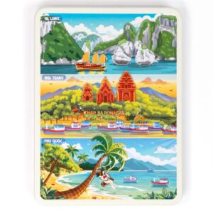 Nam châm kim loại dập nổi Hình Việt Nam 3 (Hạ Long, Tháp Chàm, Biển)