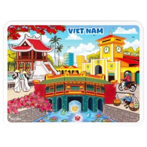 Nam châm kim loại dập nổi Hình Việt Nam 5 (Chùa Một Cột, Chùa Cầu, Bến Thành)